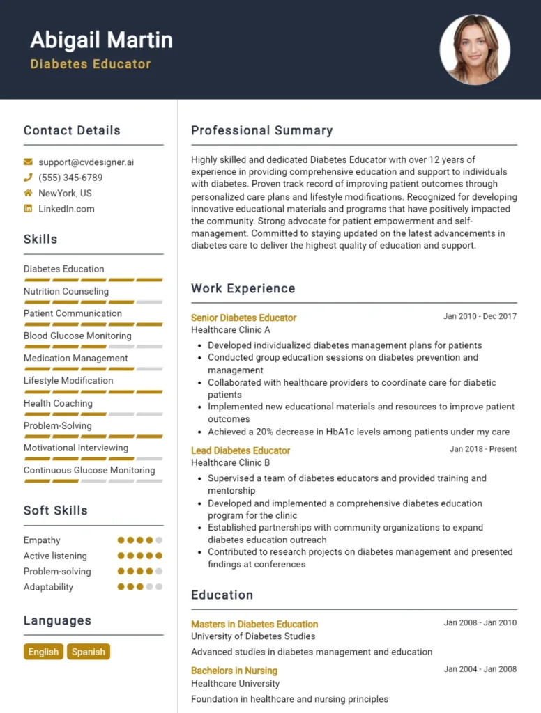 Diabetes Educator CV Example