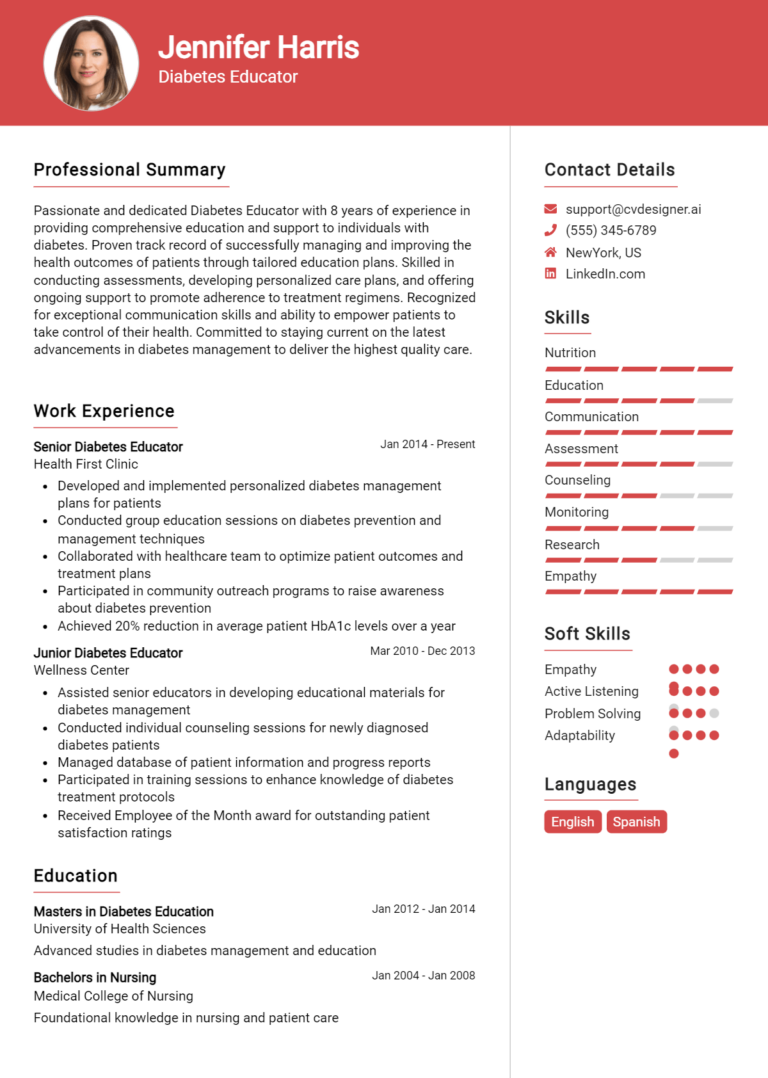 Diabetes Educator Resume Example for 2025: Proven Tips & Templates
