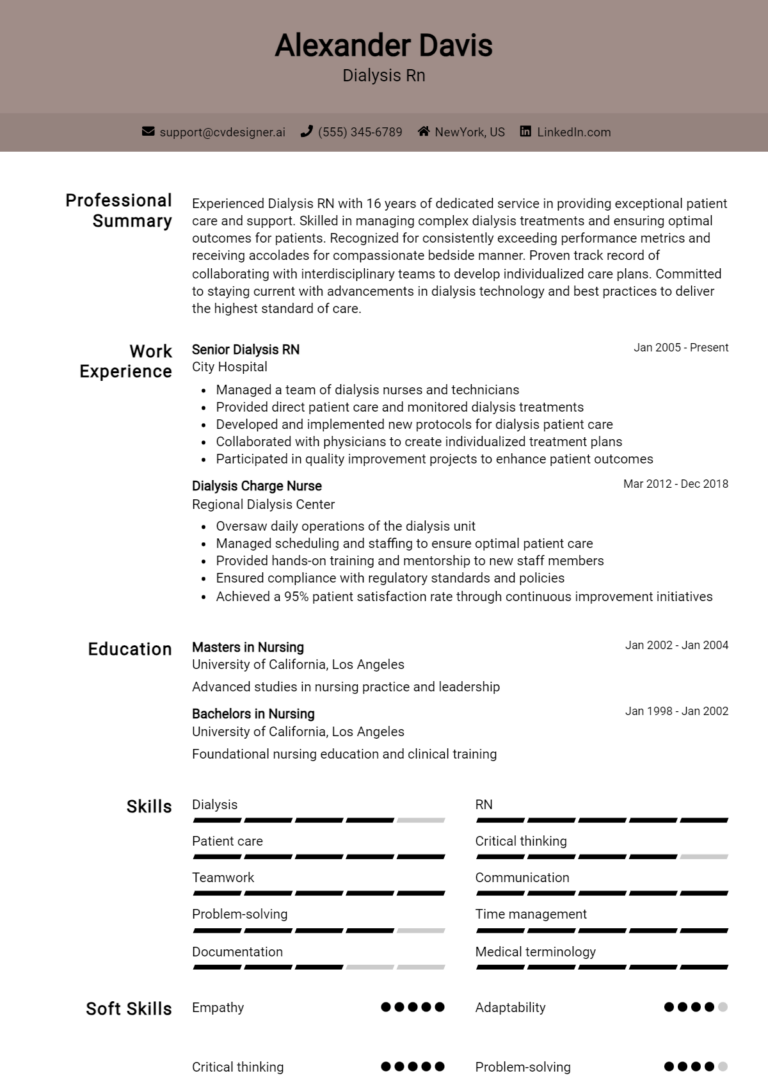 Dialysis Rn Resume Example for 2025: Expert Tips & Templates
