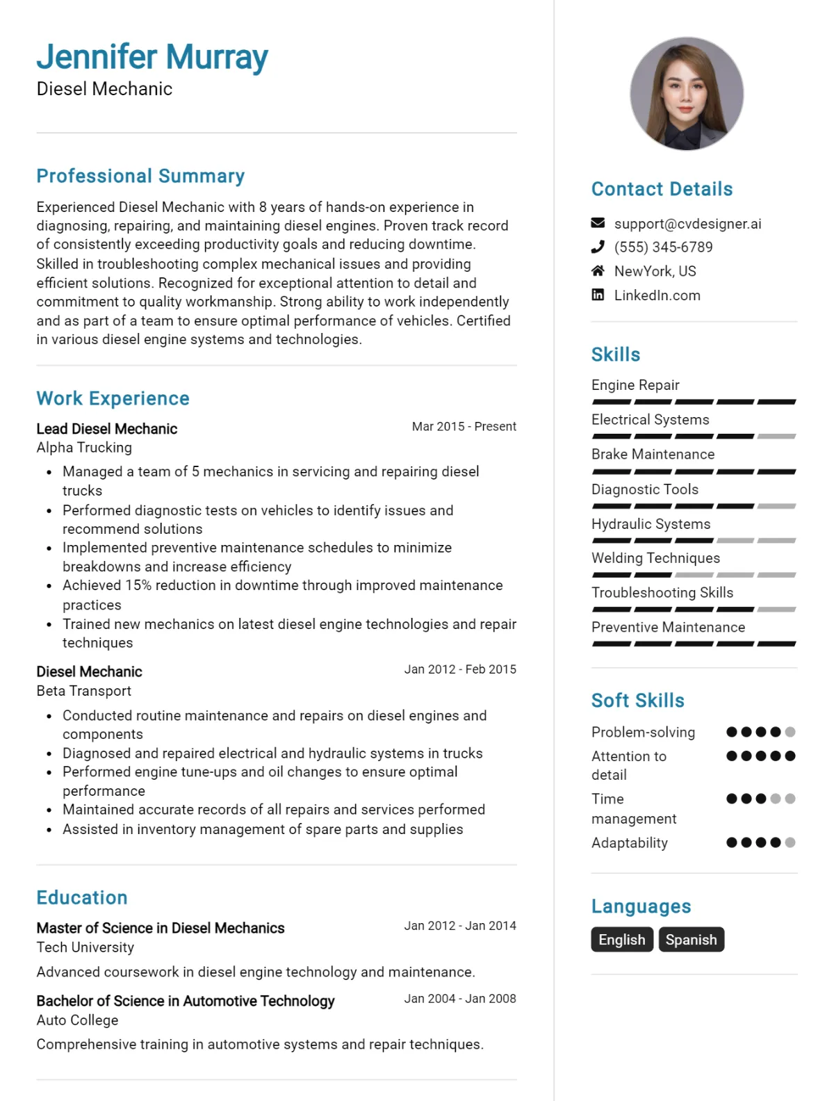 Diesel Mechanic CV Example