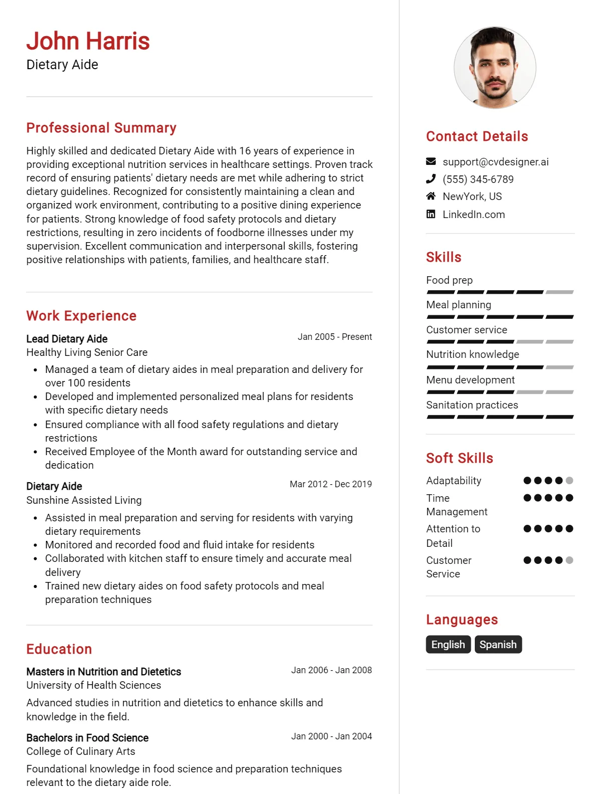 Dietary Aide CV Example