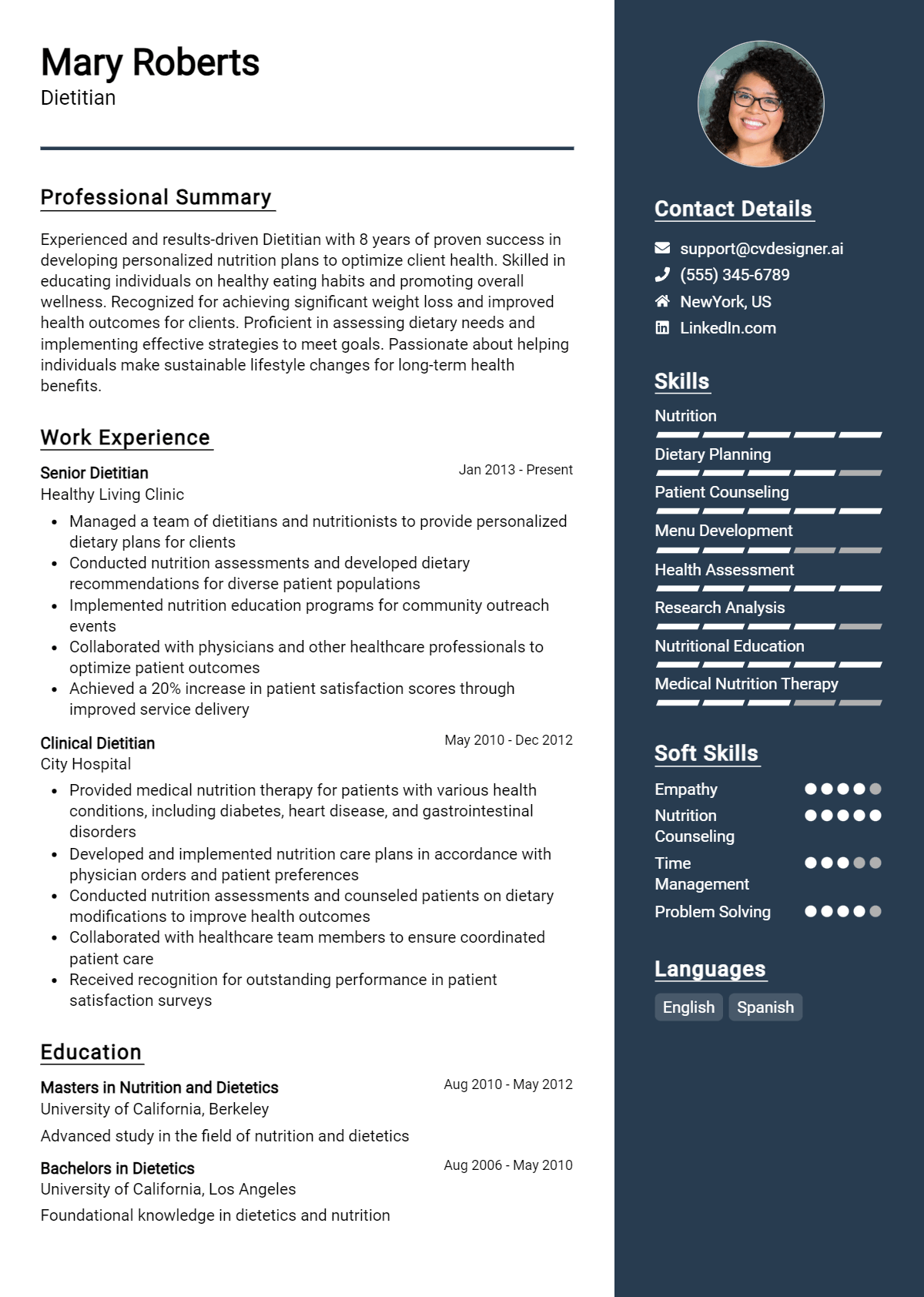 Dietitian Resume Example