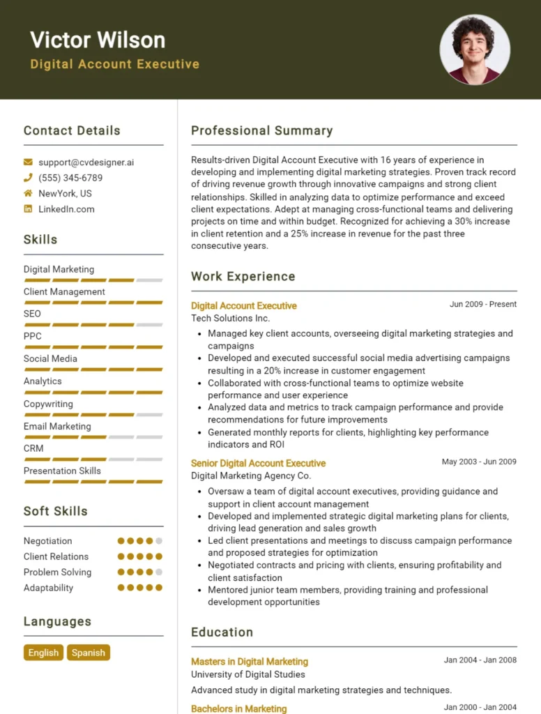 Digital Account Executive CV Example