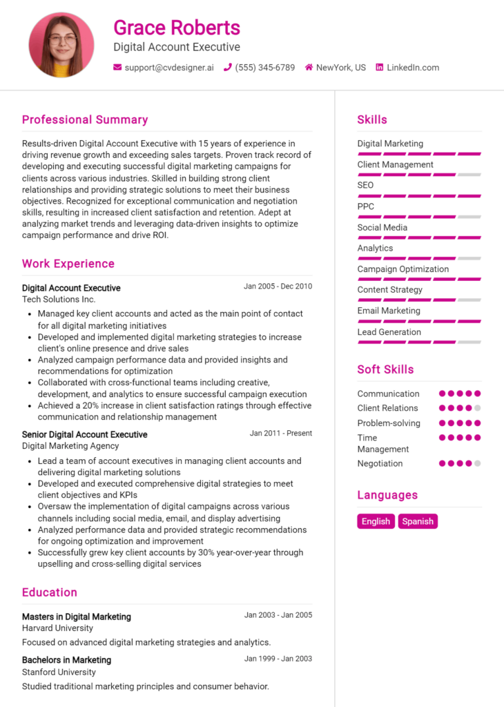 Digital Account Executive Resume Example