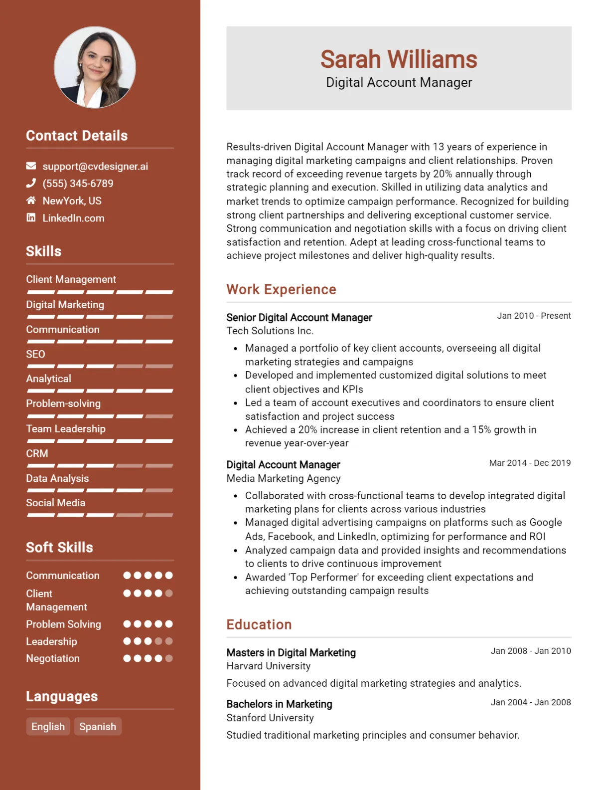 Digital Account Manager CV Example