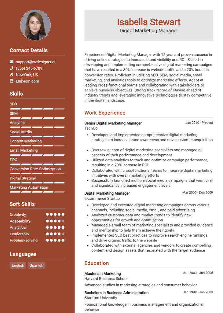 Digital Marketing Manager Resume Example