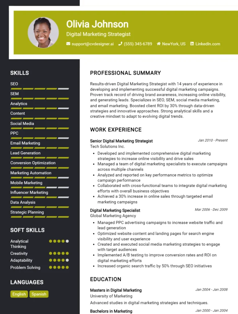 12 Digital Marketing Strategist CV Examples And Templates For 2025