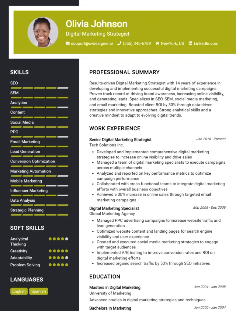 Digital Marketing Strategist CV Example