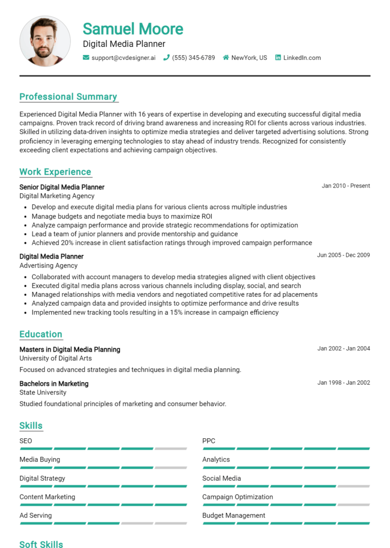 Digital Media Planner Resume Example for 2025: Tips to Stand Out