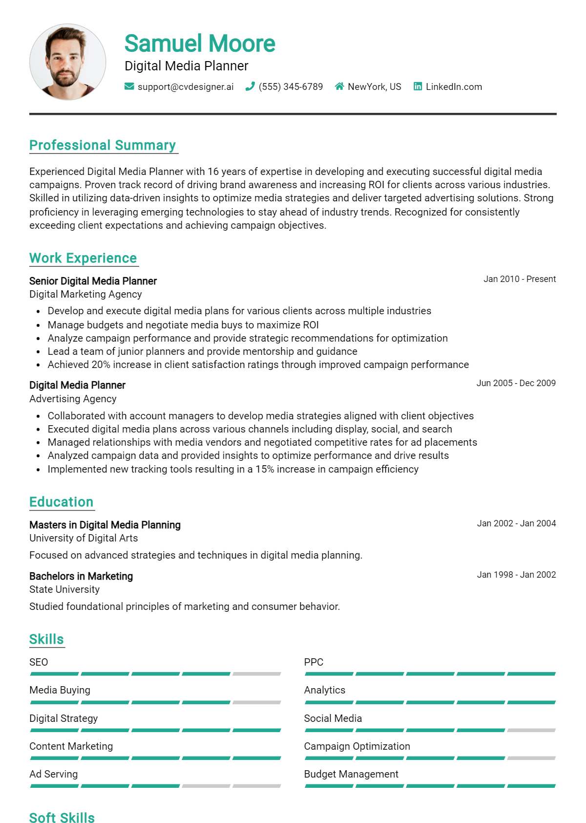 Digital Media Planner Resume Example