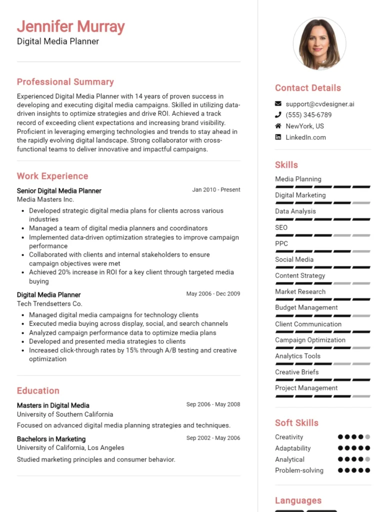 Digital Media Planner CV Example