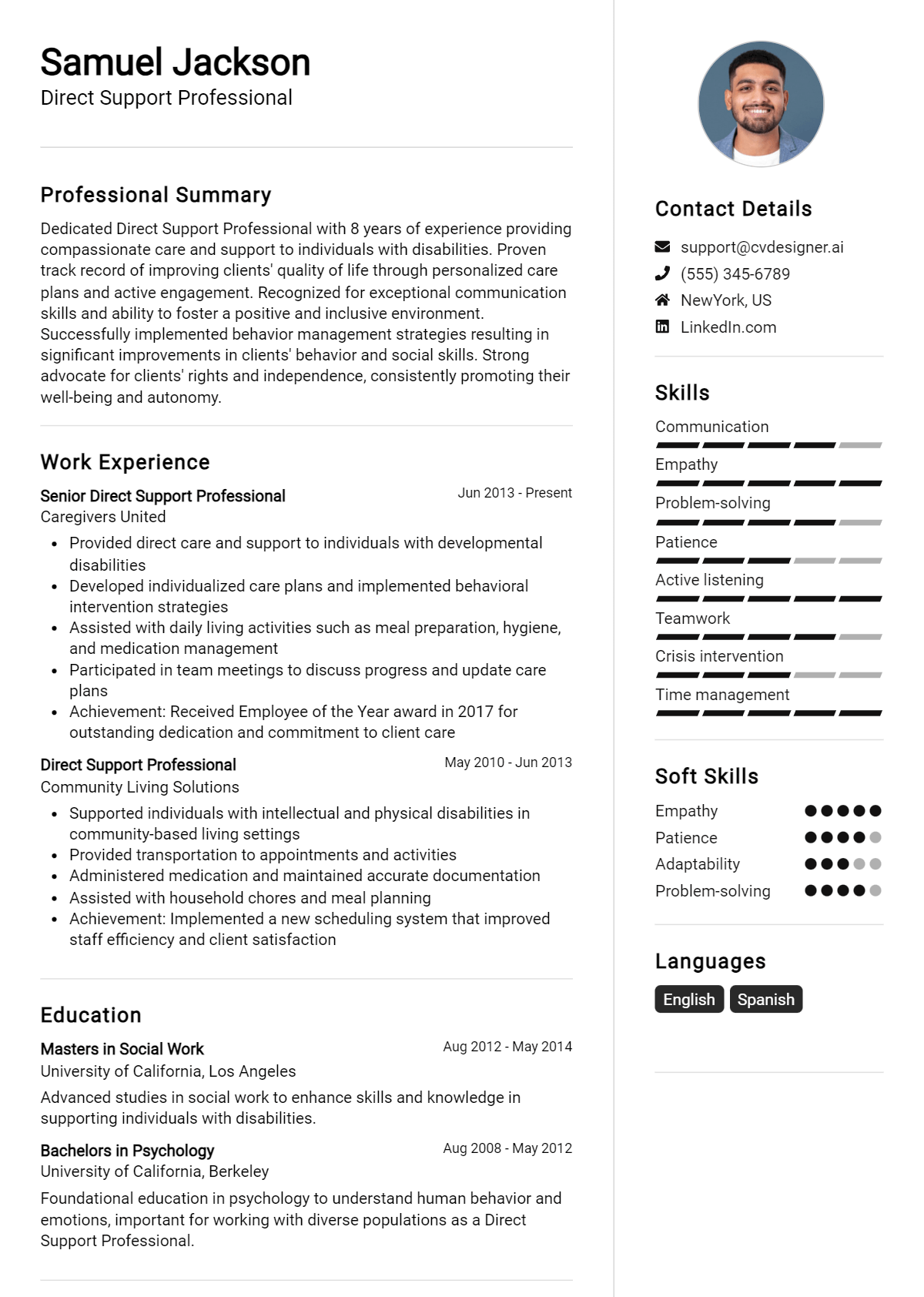Direct Support Professional Resume Example