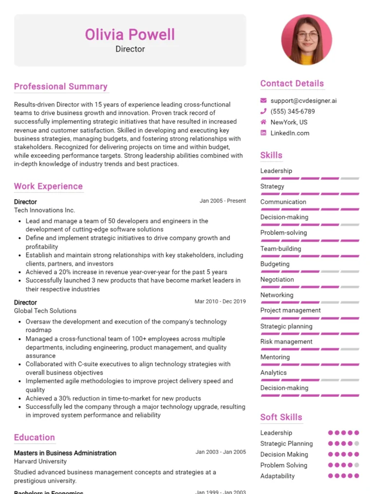 28 Director CV Examples And Templates For 2025