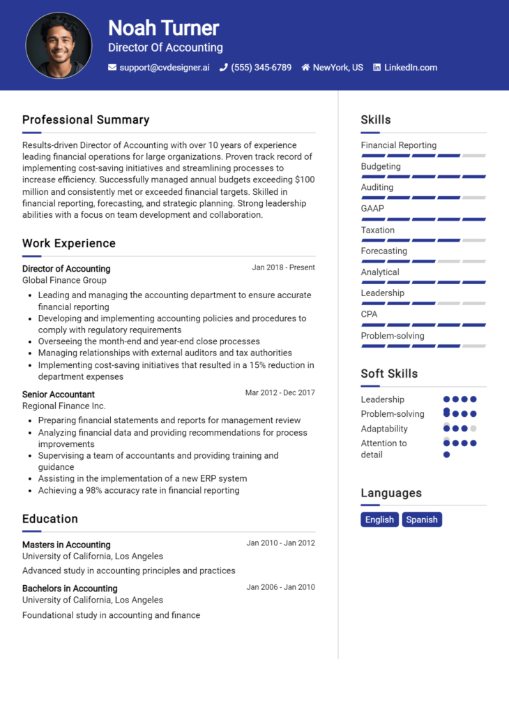 Director Of Accounting Resume Example