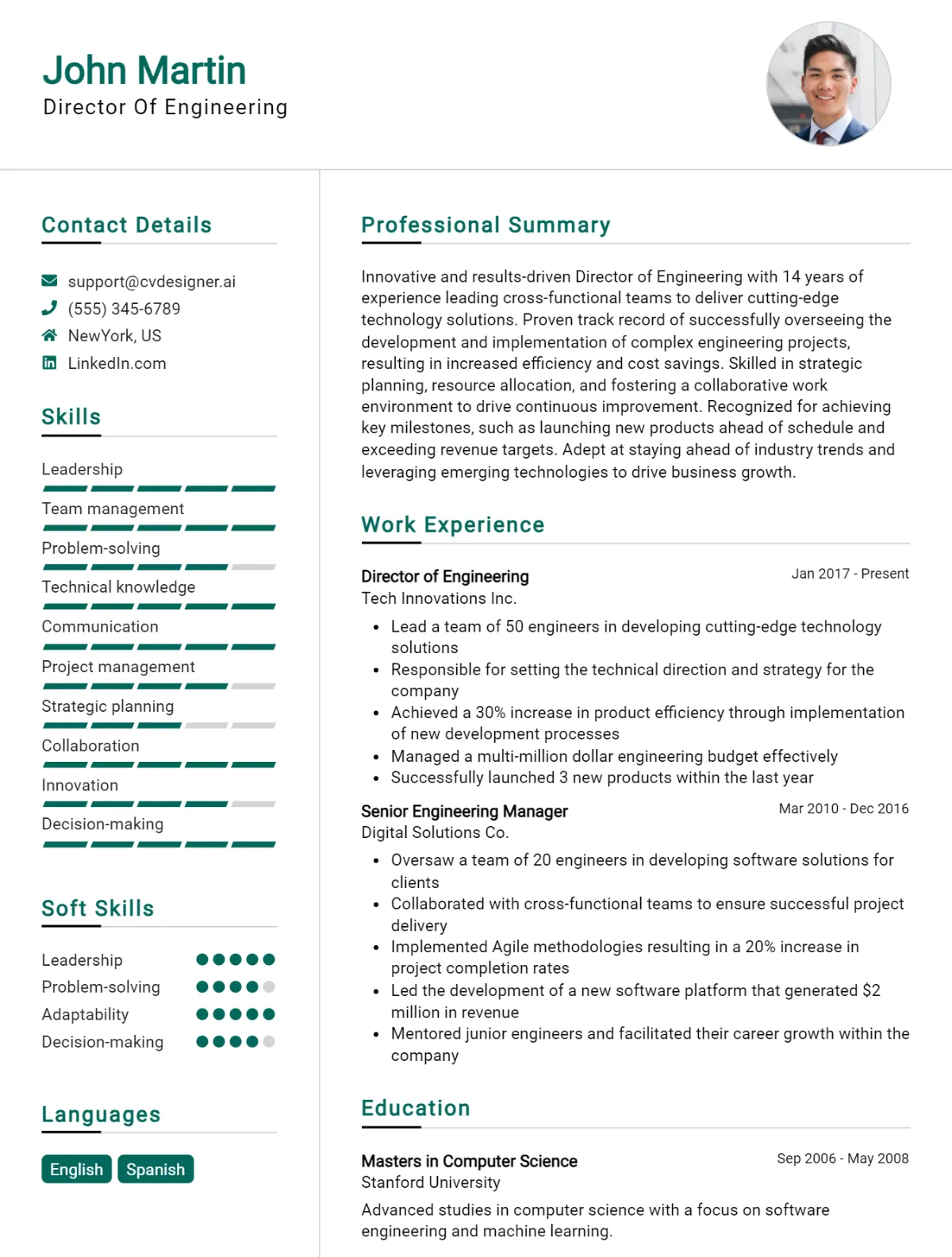 Director Of Engineering CV Example