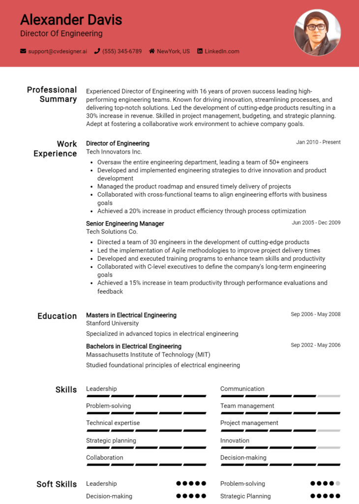 Director Of Engineering Resume Example