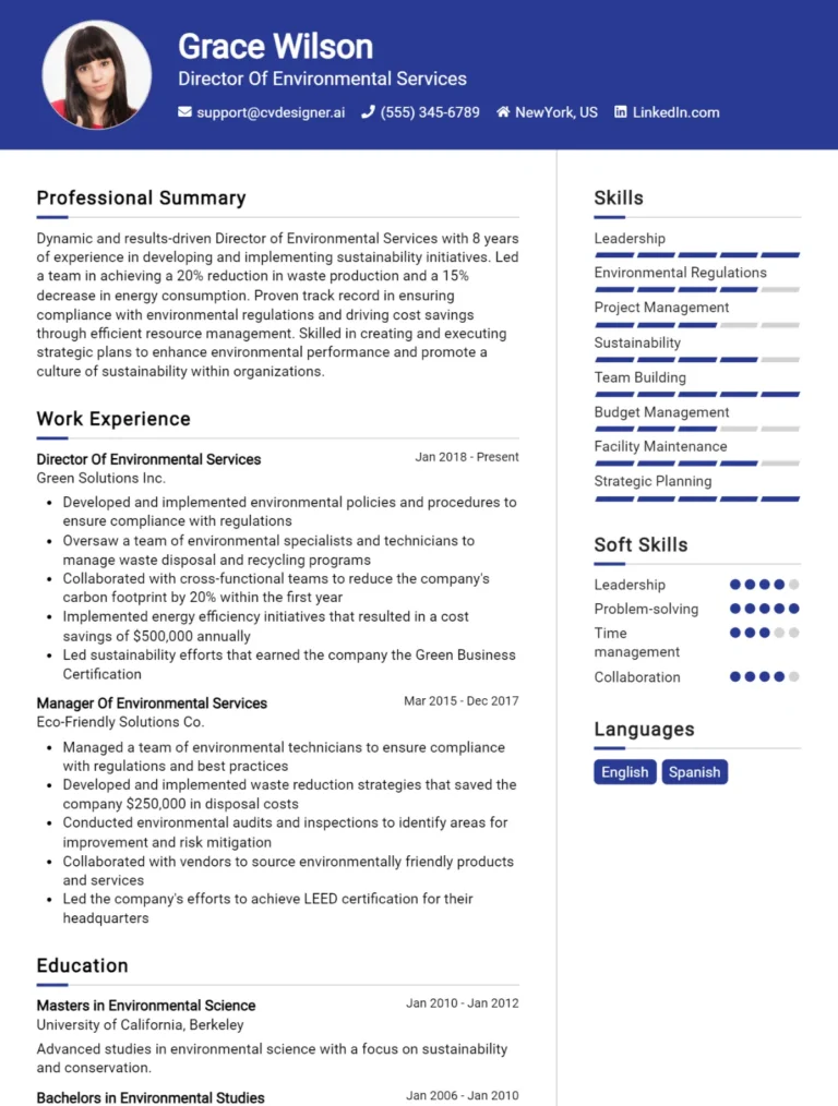 Director Of Environmental Services CV Example For 2025: How to Craft a Winning CV