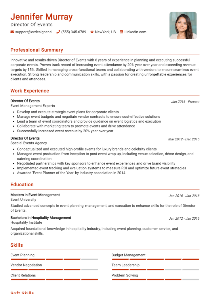 Director Of Events Resume Example