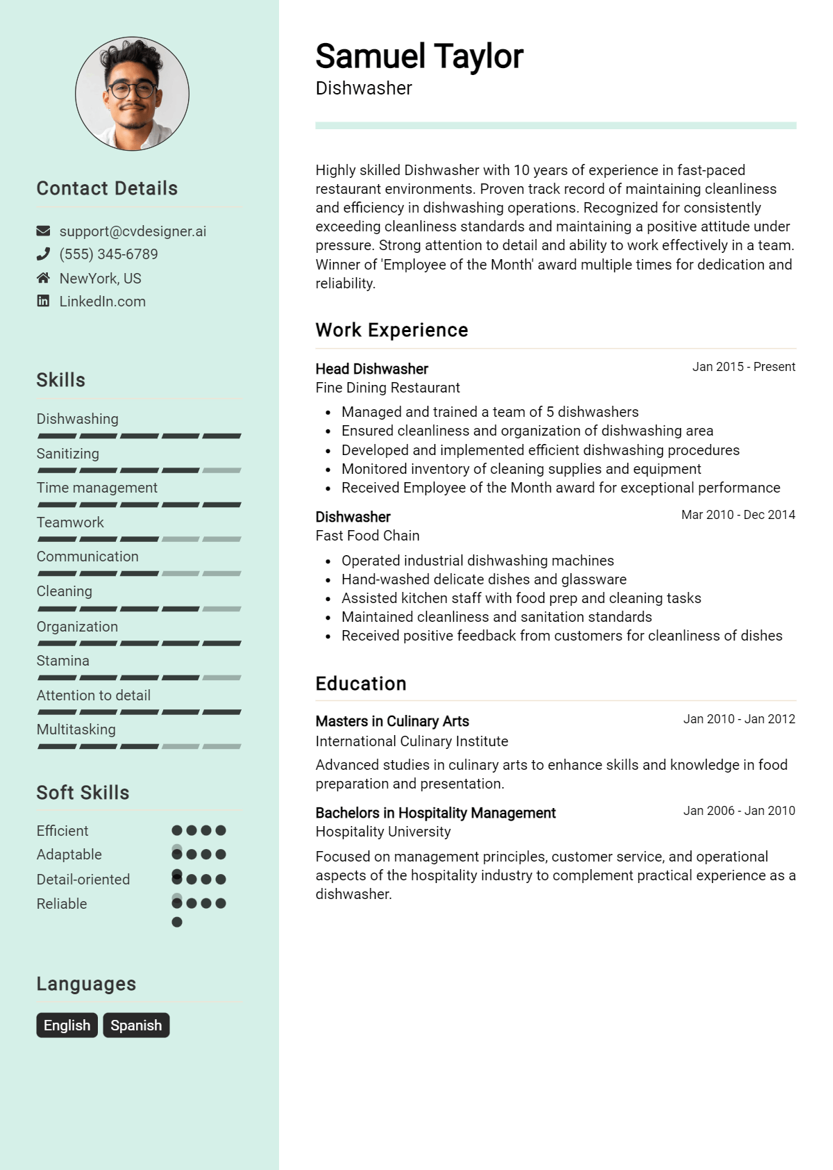Dishwasher Resume Example
