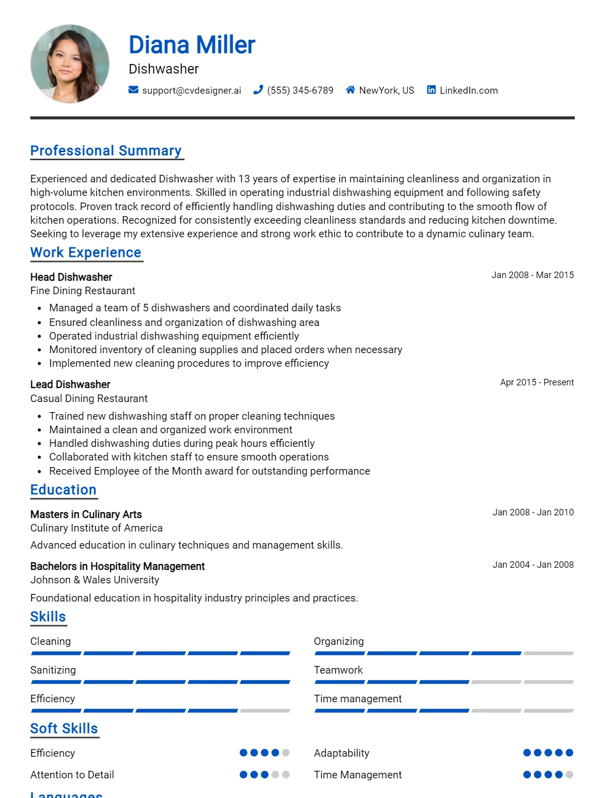 Dishwasher CV Example