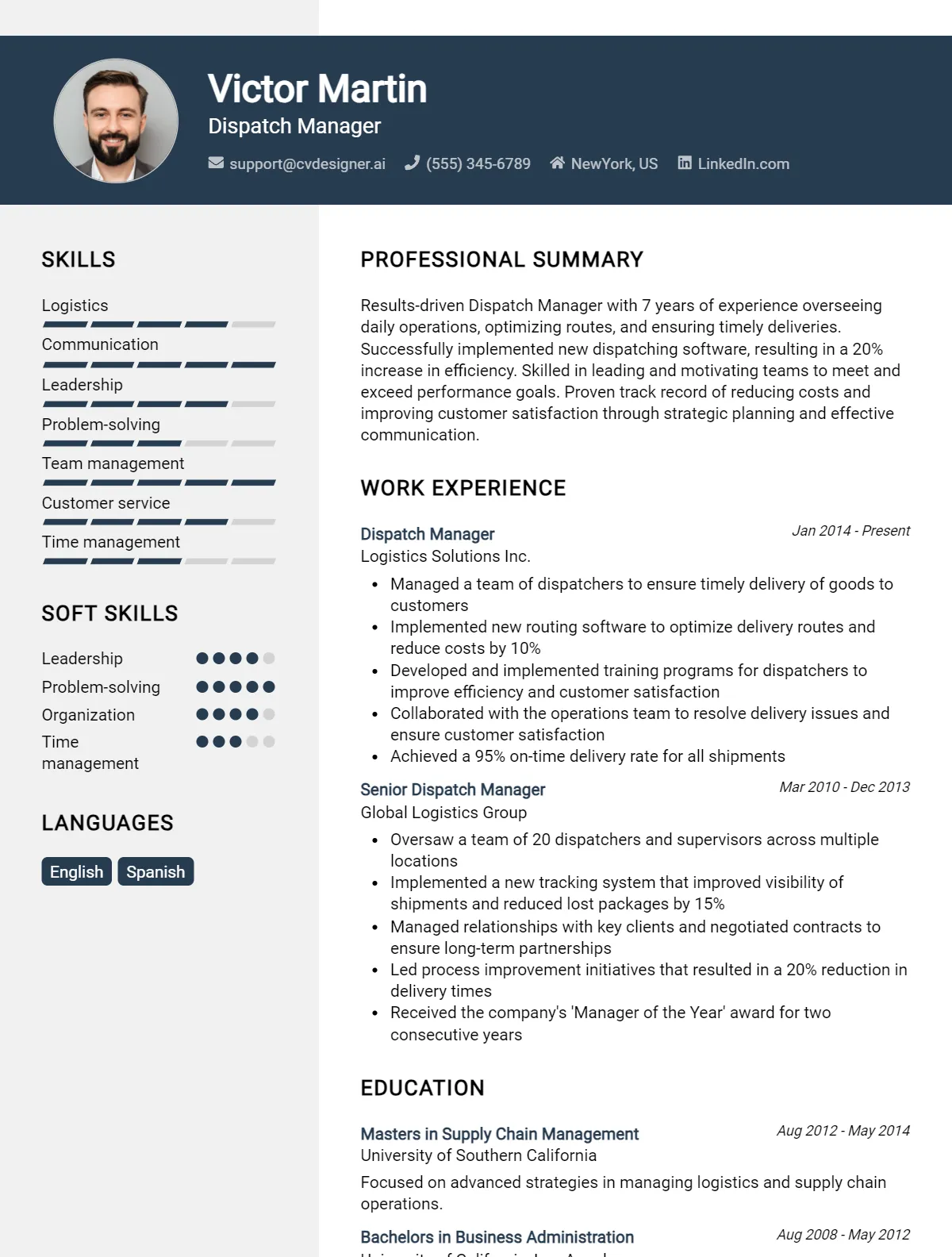 Dispatch Manager CV Example