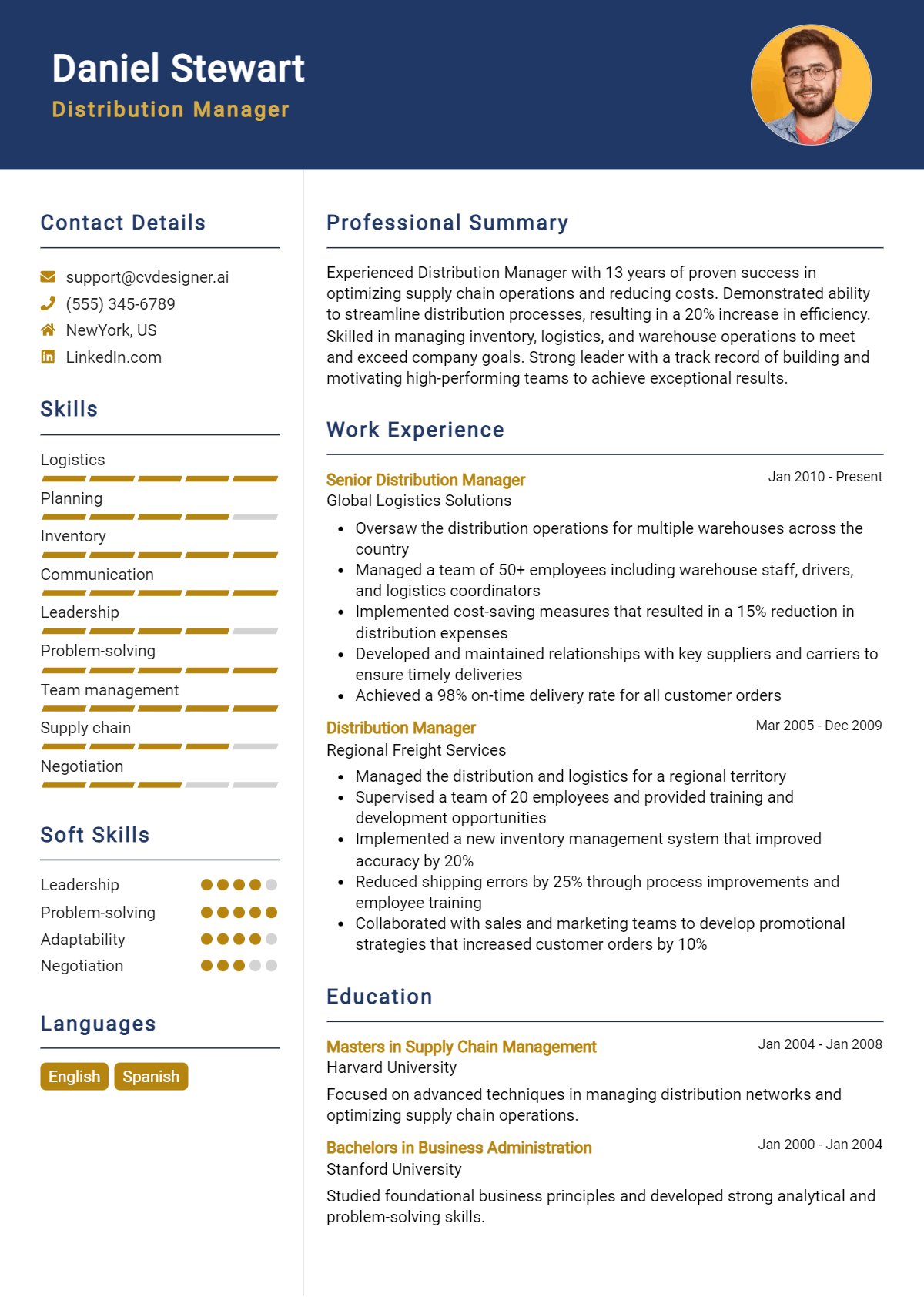 Distribution Manager Resume Example