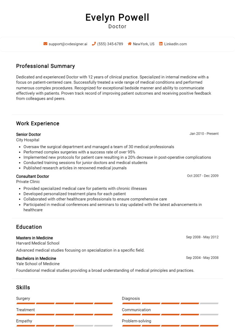 Doctor Resume Example for 2025: Best Formatting Tips