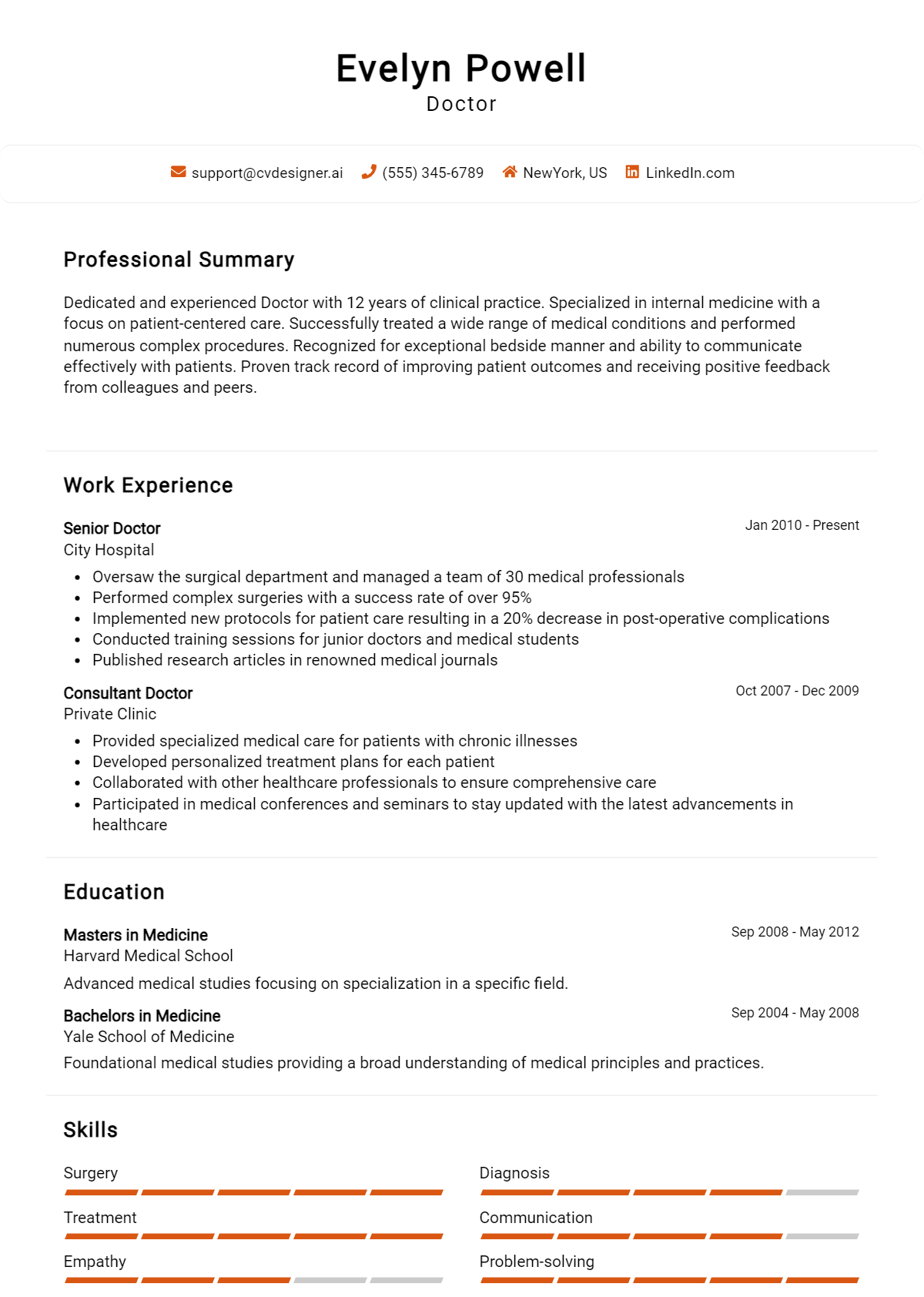 Doctor Resume Example