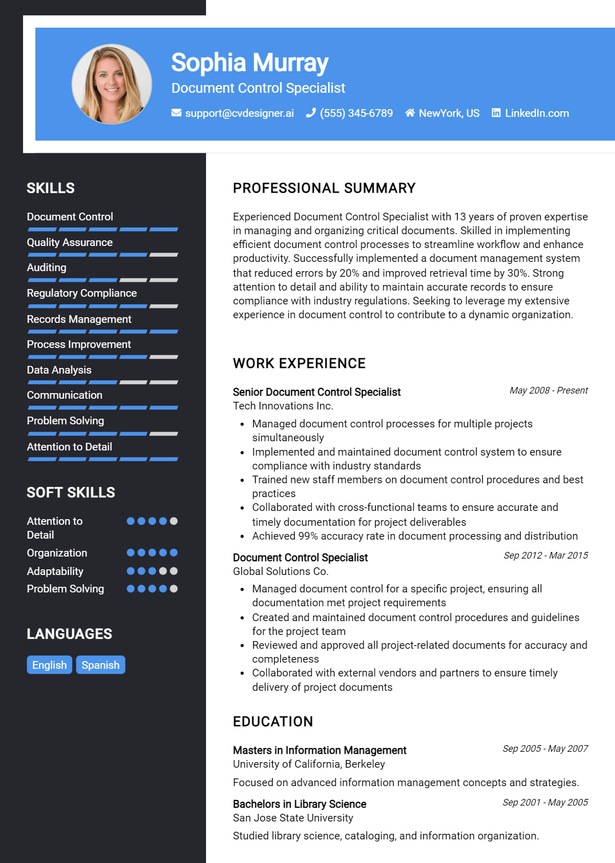 Document Control Specialist Resume Example