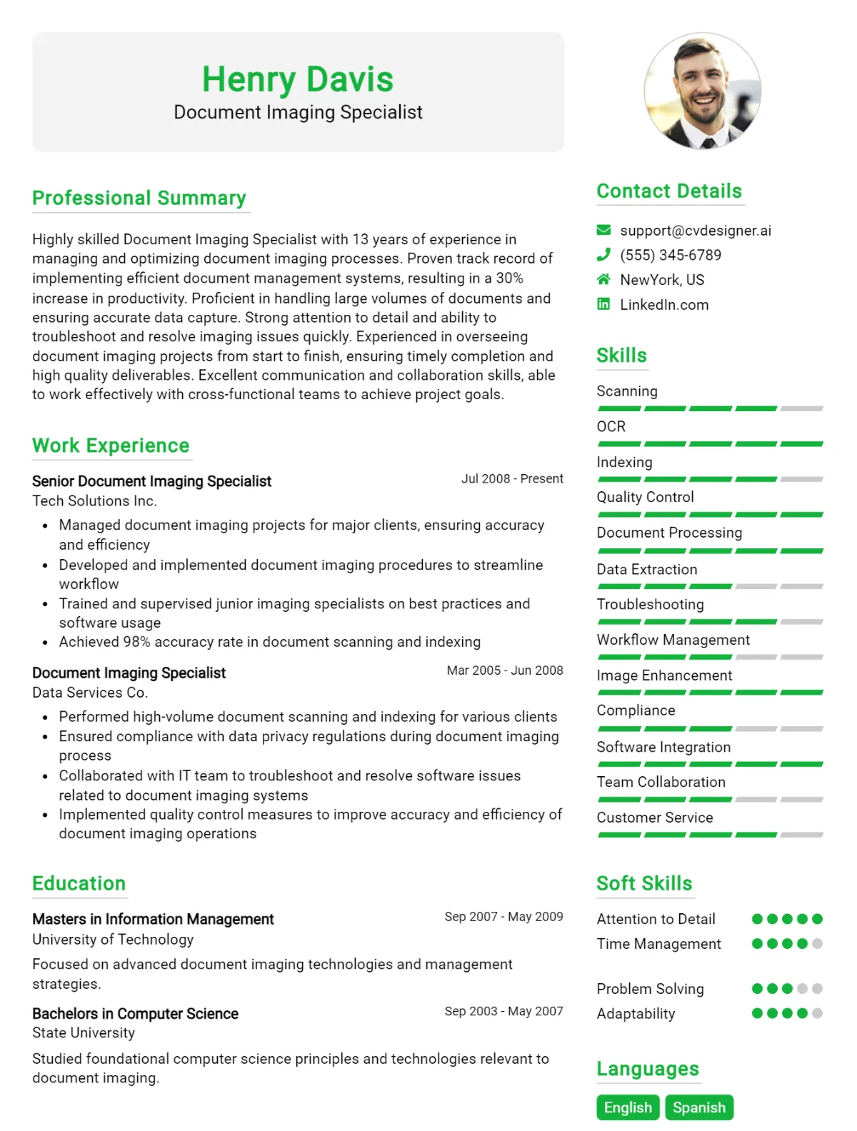 Document Imaging Specialist CV Example