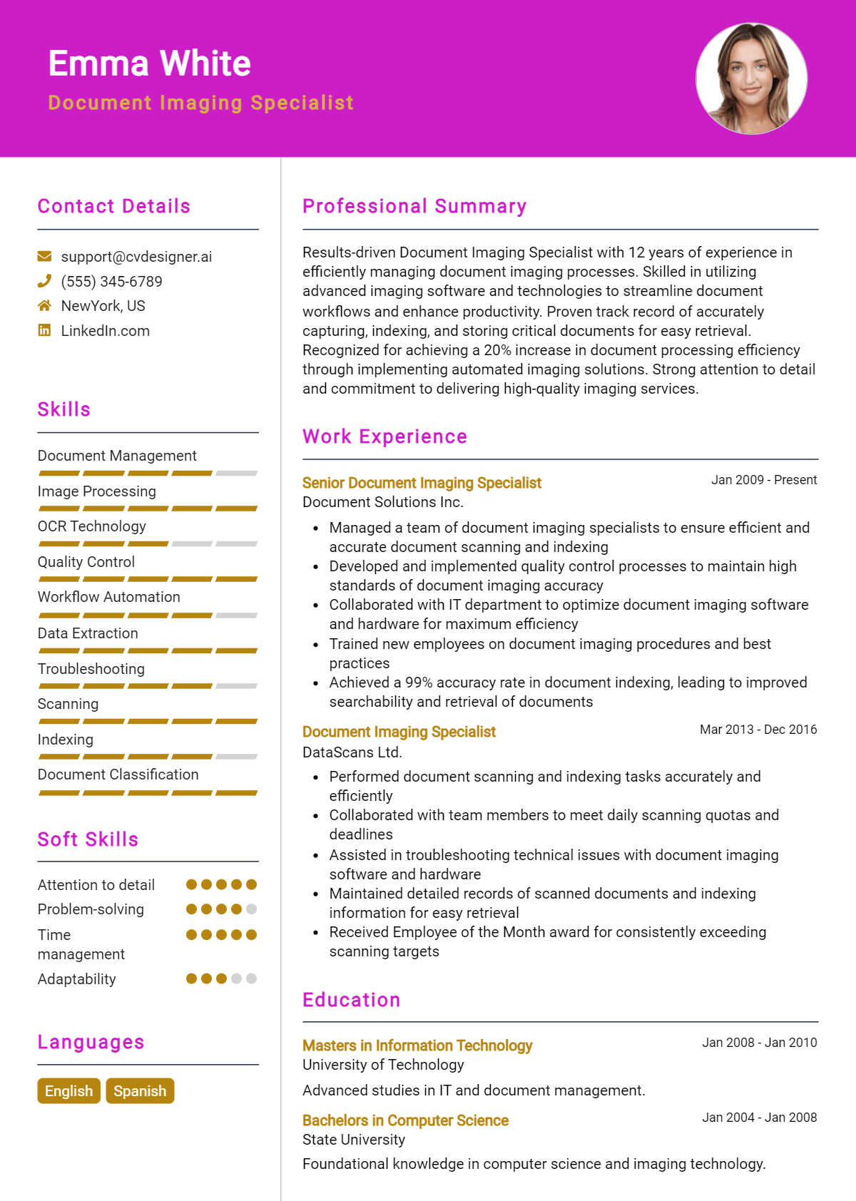 Document Imaging Specialist Resume Example