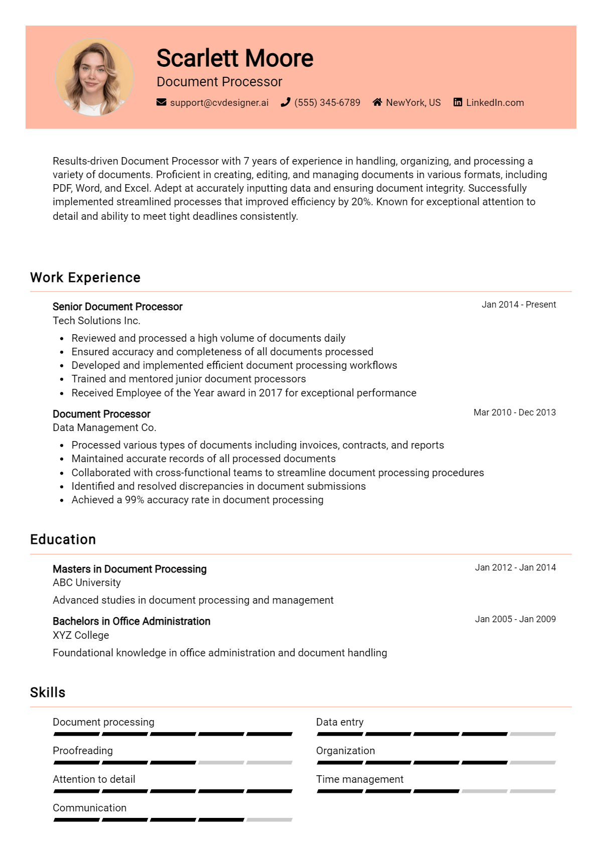 Document Processor Resume Example