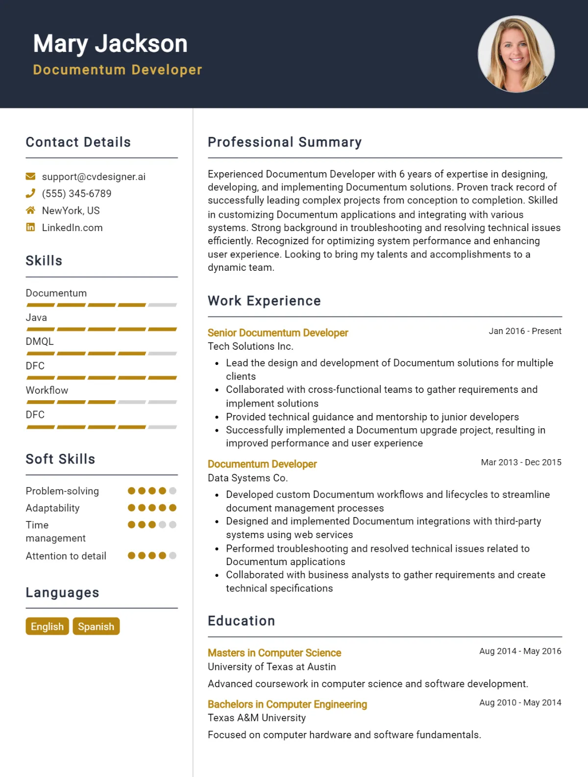 Documentum Developer CV Example