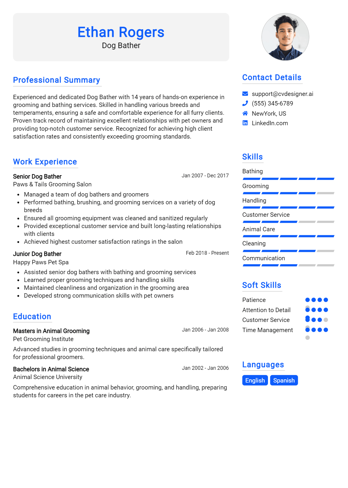 Dog Bather Resume Example