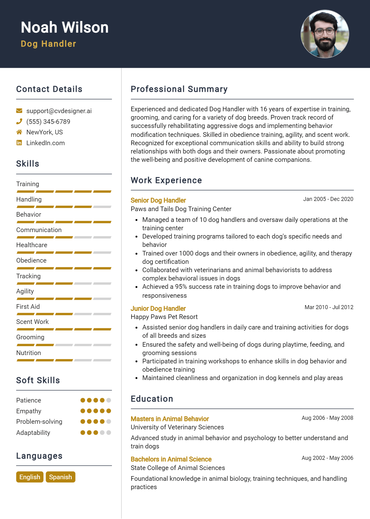 Dog Handler Resume Example