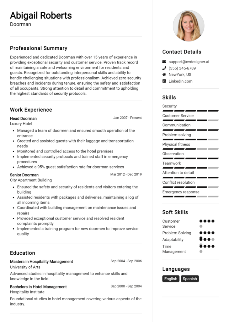 Doorman Resume Example for 2024 - Doorman Resume Example 730x1024 