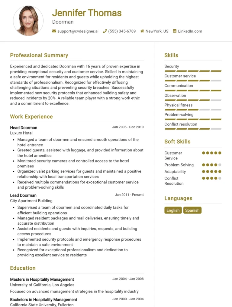 Doorman CV Example For 2025: Effective CV Writing Tips