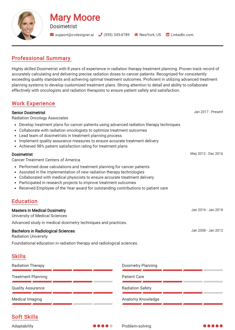 Dosimetrist Resume Example for 2025: Ultimate Guide