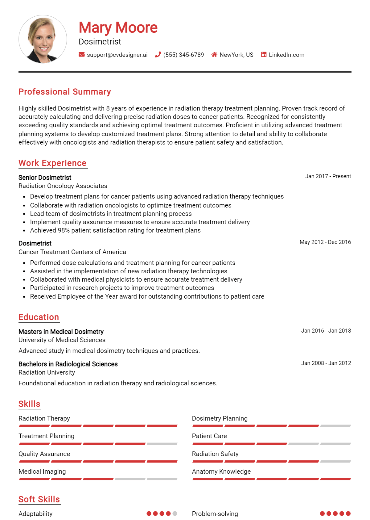 Dosimetrist Resume Example