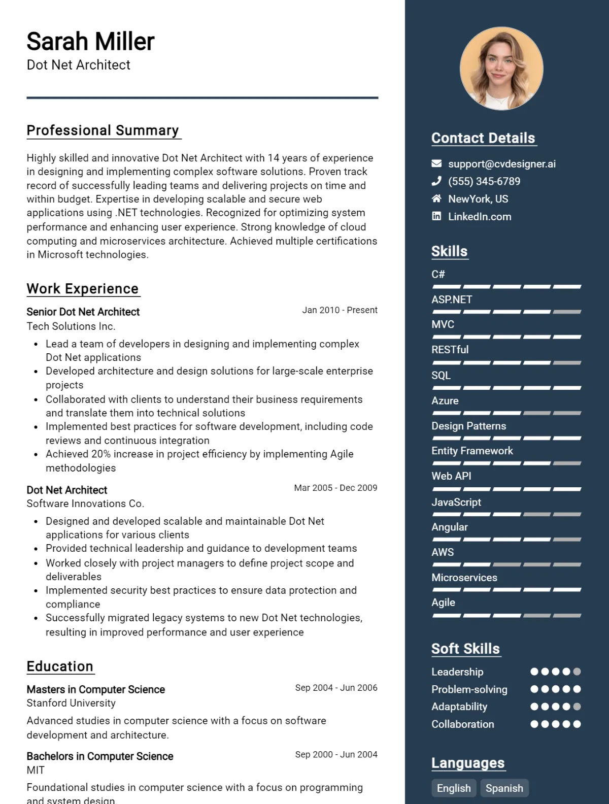 Dot Net Architect CV Example