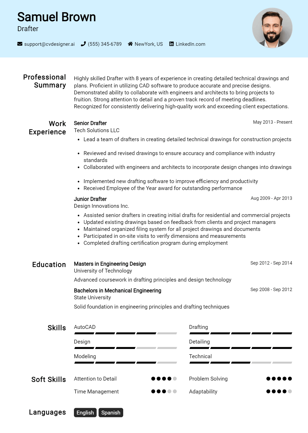 Drafter Resume Example for 2024: Proven Tips & Templates - CVDesigner.ai