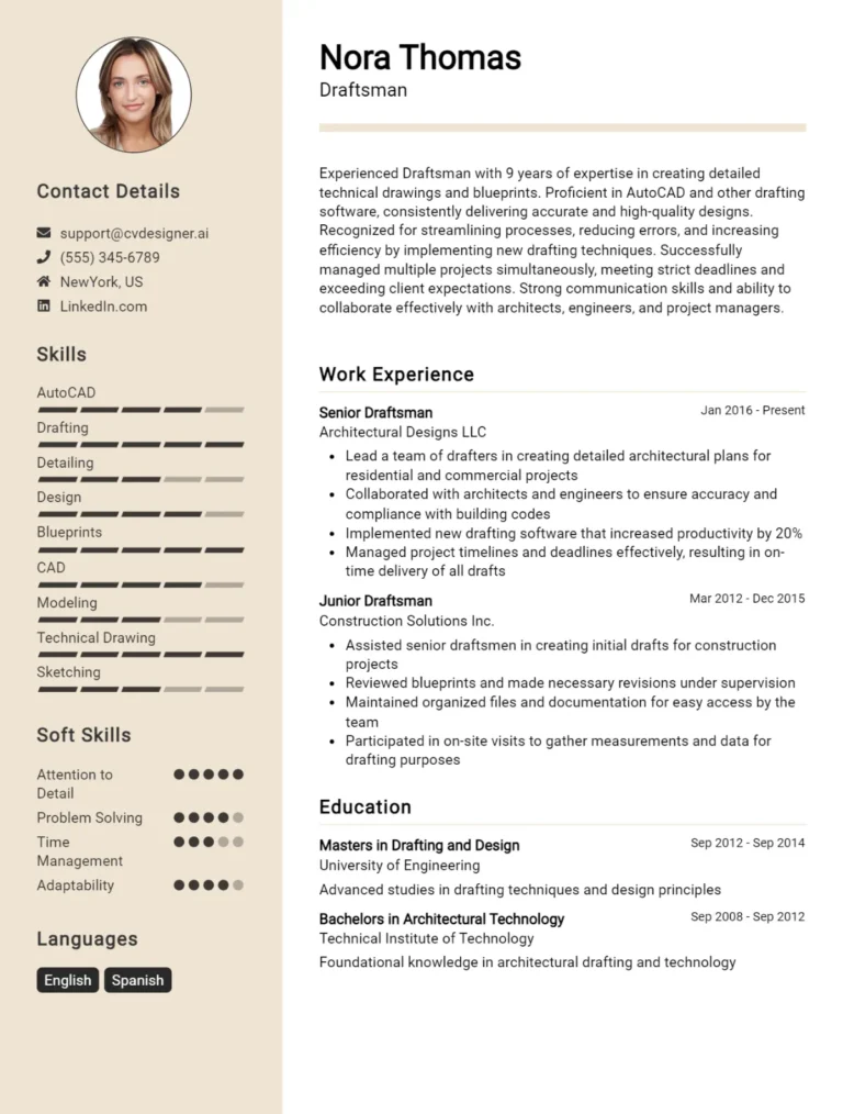 Draftsman CV Example For 2025: Top Tips & Samples