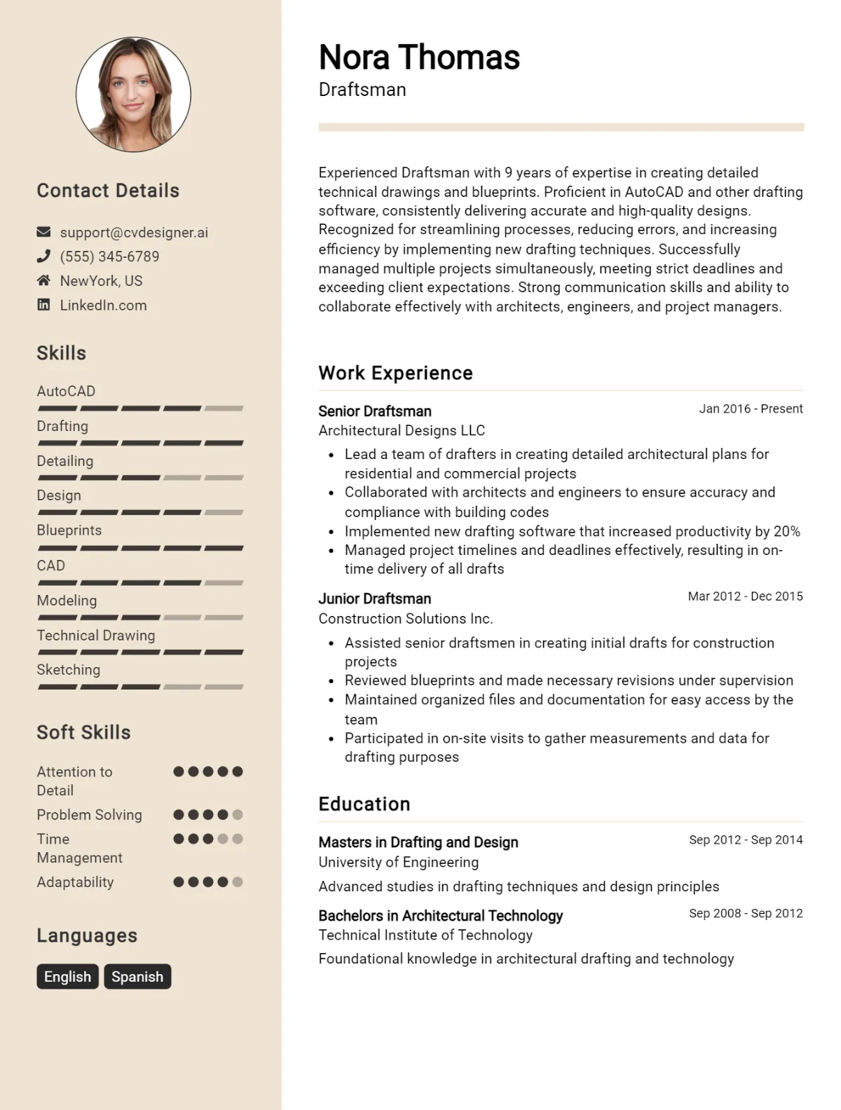 Draftsman CV Example
