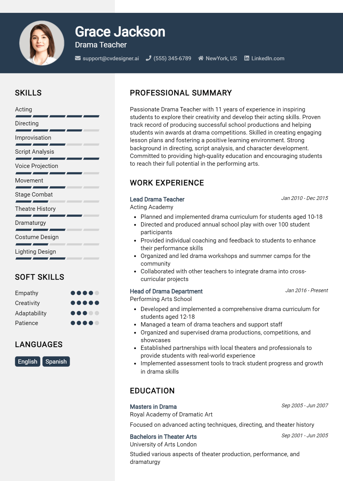 Drama Teacher Resume Example