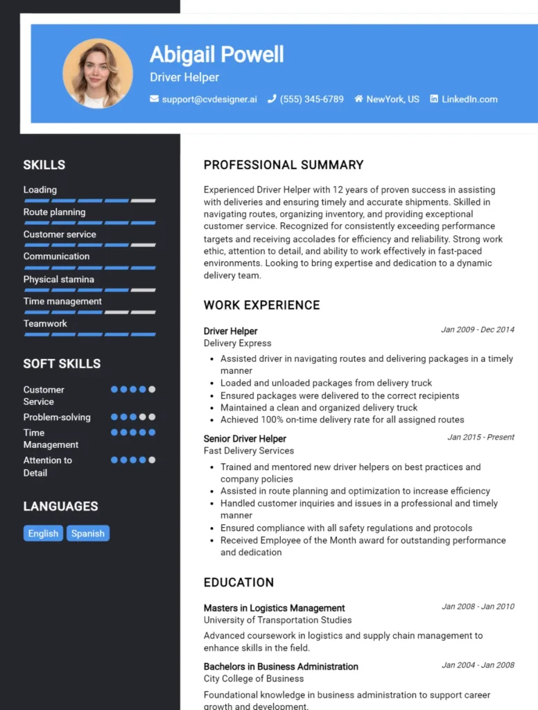 Driver Helper CV Example