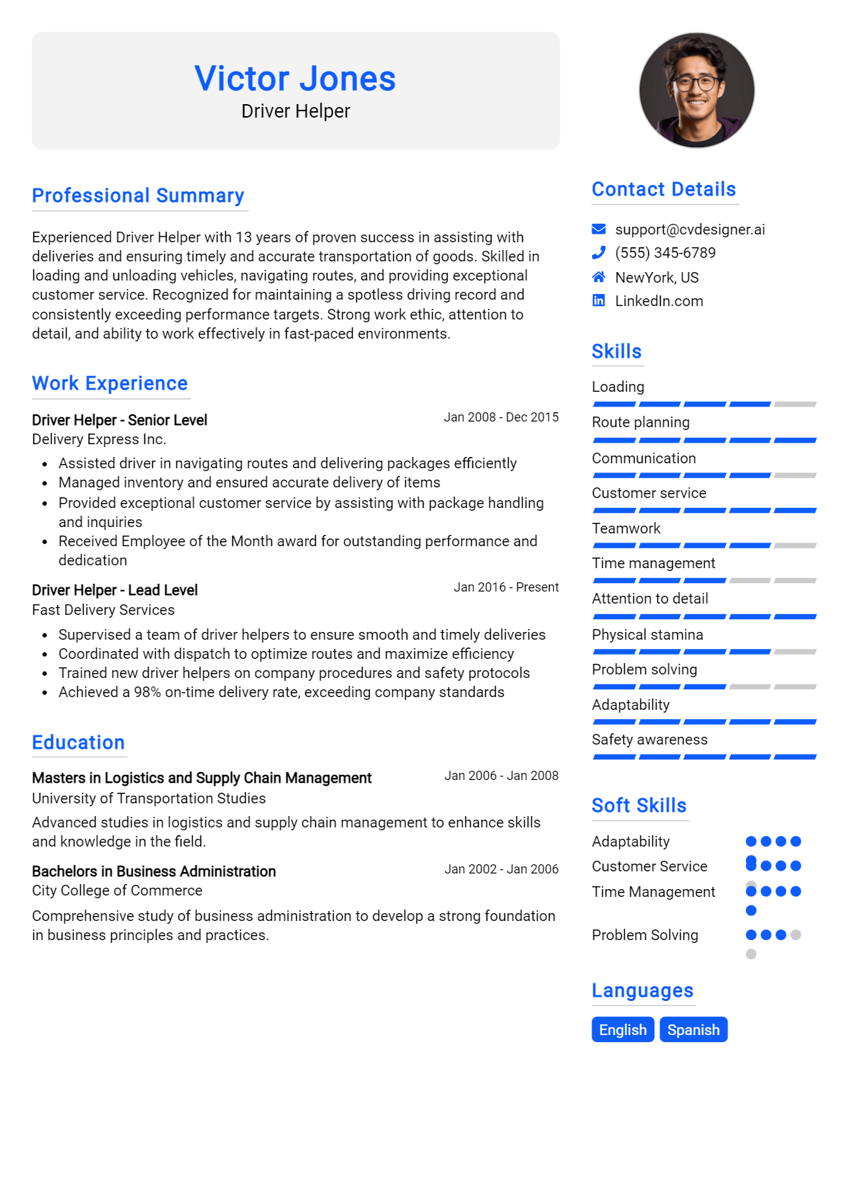 Driver Helper Resume Example