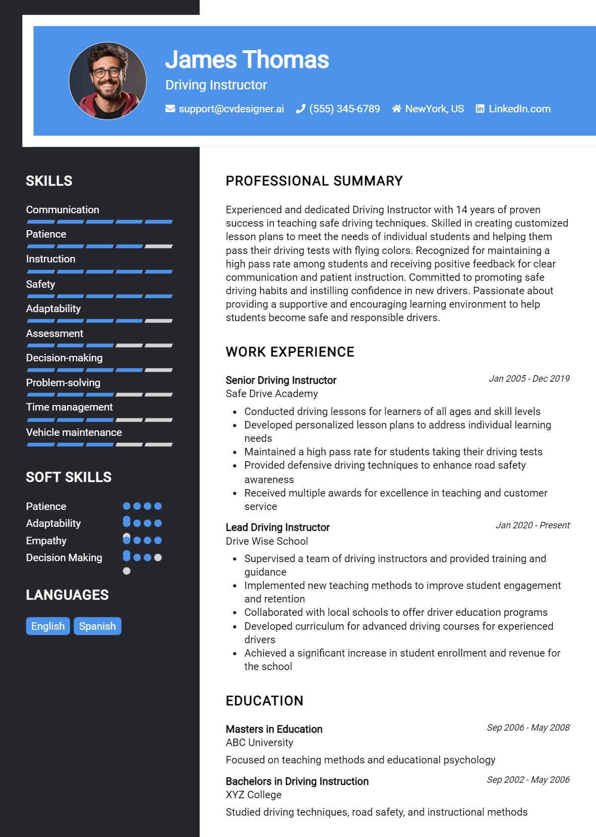 Driving Instructor Resume Example