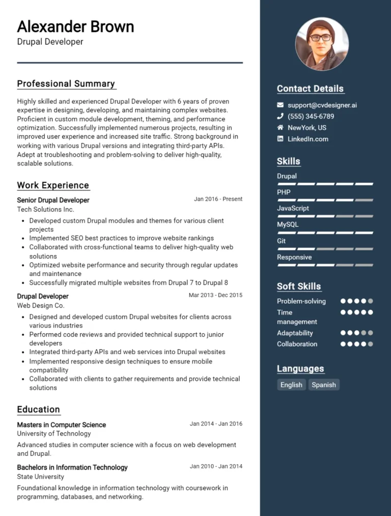 Drupal Developer CV Example For 2025: Tips to Stand Out