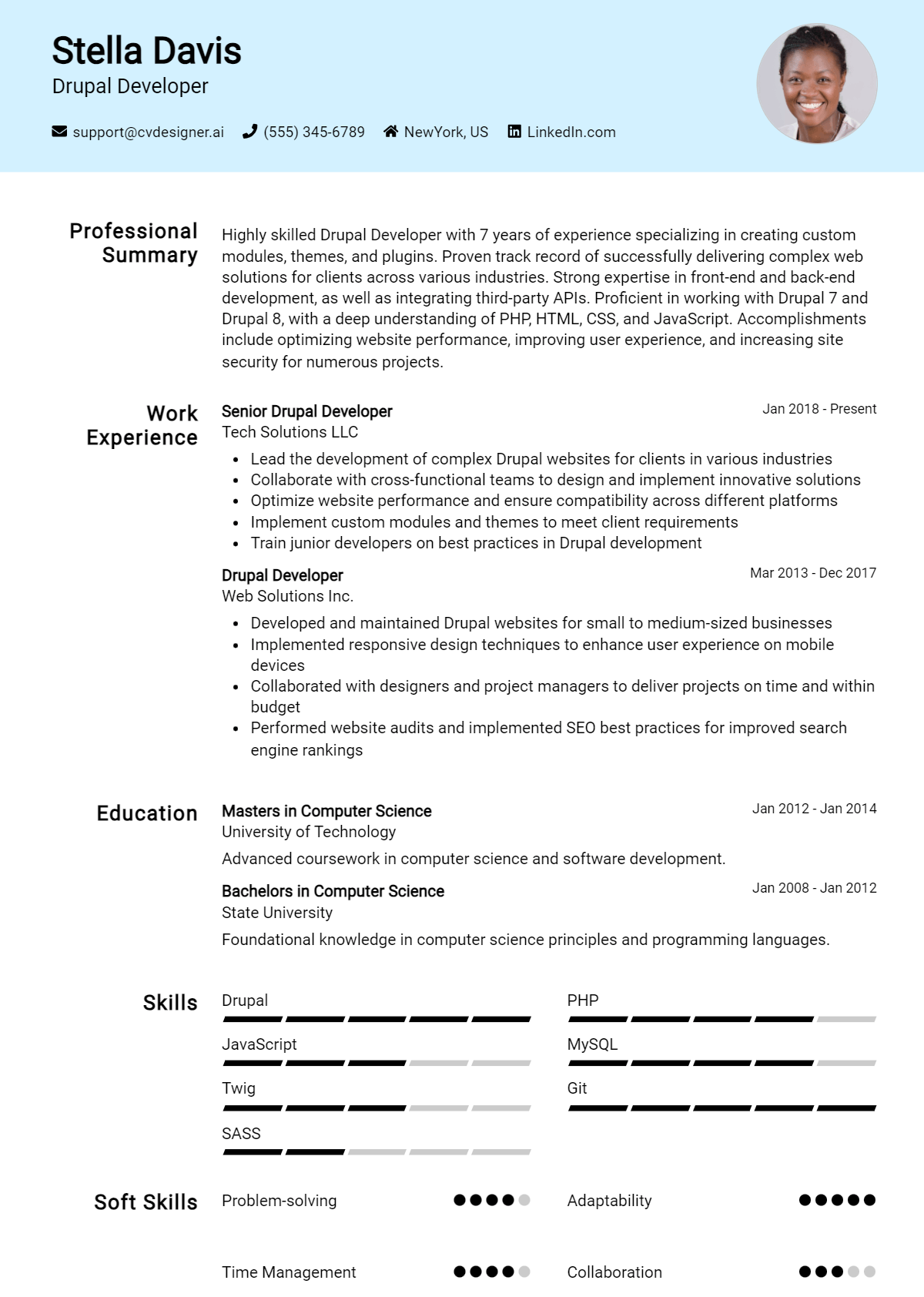 Drupal Developer Resume Example