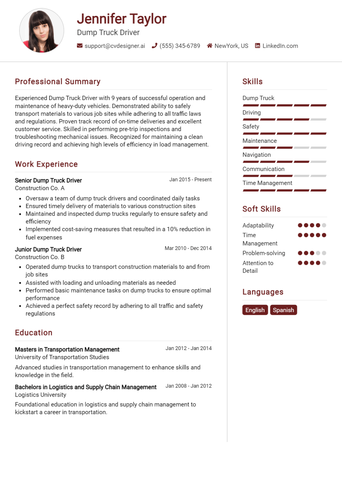 22 Dump Truck Driver Resume Examples for 2024: Professional CV ...